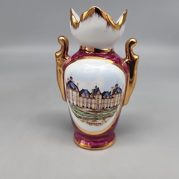 Vintage Gilded Limoges Lourdes Porcelain VaseCheverny Red Gold 4" - Picture 1 of 5